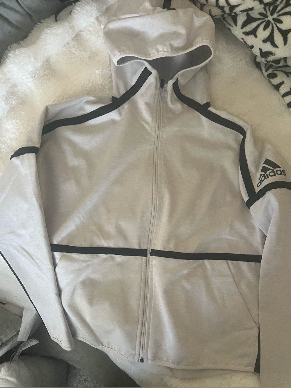 Reversible- Adidas Light Gray Hooded Performance Jacket with Black Trim - unisex